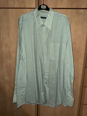 Makis Tselios men's striped shirt XXL like new, green turquoise