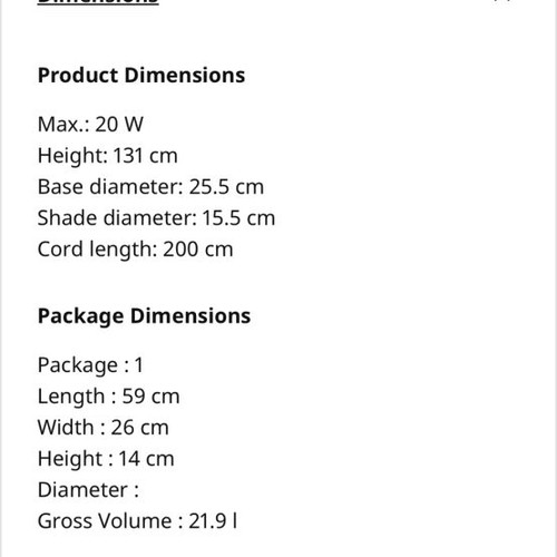Ikea Lersta floor lamp, silver with black cord