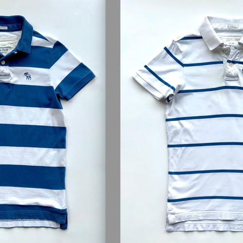 Set of 2 used Abercrombie & Fitch men's short-sleeve Polo Rugby shirts size S striped