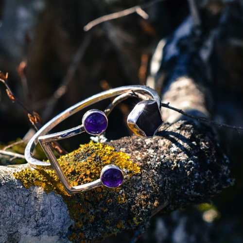 Handmade silver 950 bracelet with amethysts new, statement design