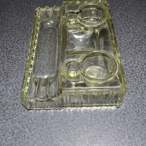 Glass double inkwell desk stand Art Deco vintage used