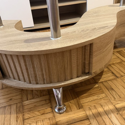 Coffee table with natural wood and glass top