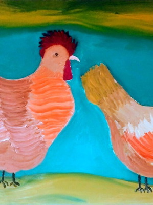 Rooster oil painting on canvas 47×64cm new