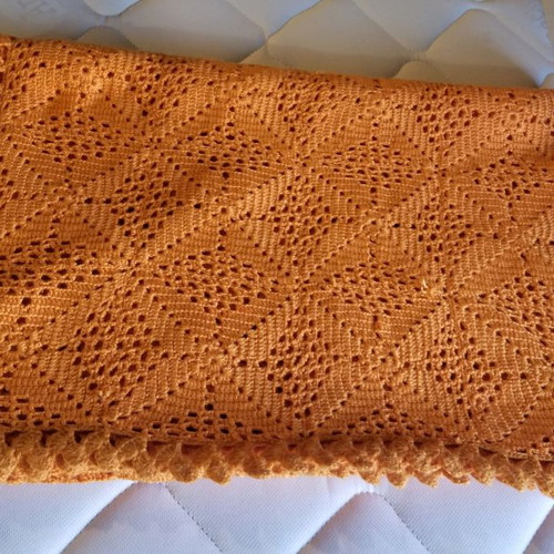 Knitted blanket used, handmade, orange 1.40x2.10 m