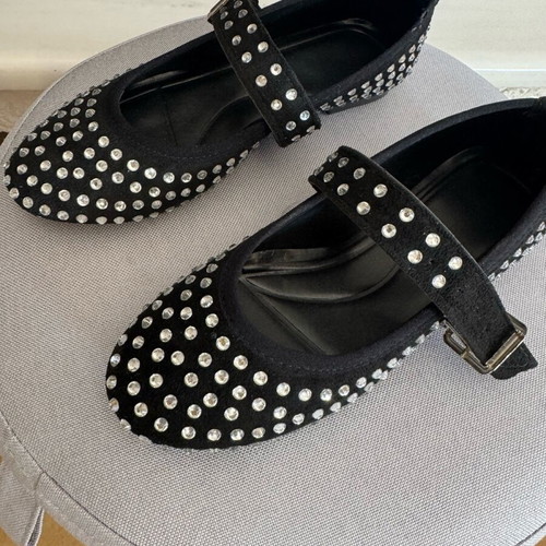 Suede ballet flats new with studs, black, size 36