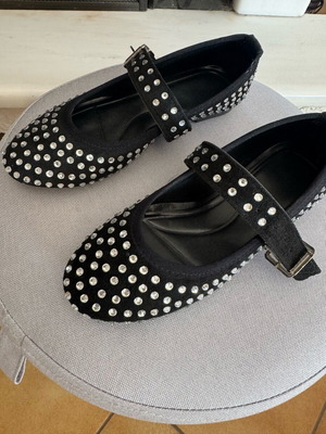 Suede ballet flats new with studs, black, size 36
