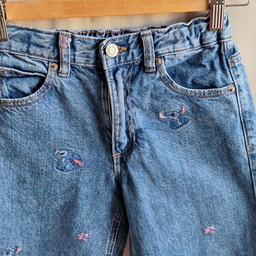Zara Kids Disney Stitch wide leg embroidered denim jeans, size 9