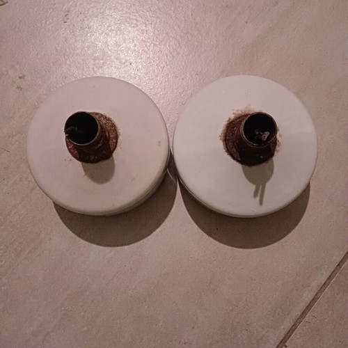 Porcelain lamp holders used, set of two with white base
