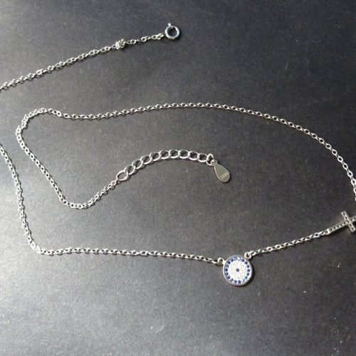 Silver 925 Necklace with Cross and Evil Eye New