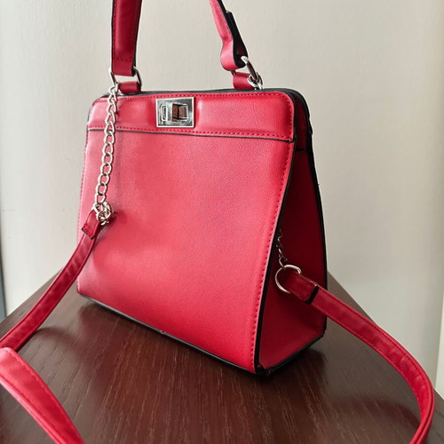 Stradivarius Red Handbag New with Silver Details