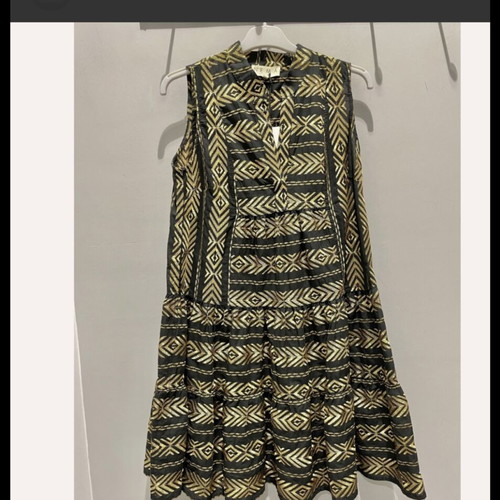 NEMA Resort Wear dress black with gold embroidery, M