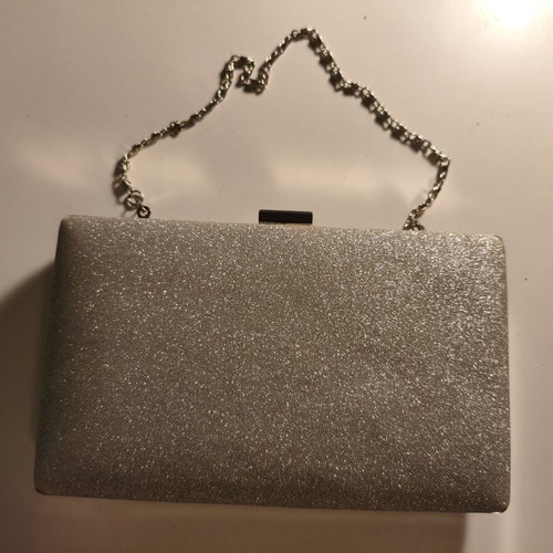 Clutch bag silver glitter with chain like new