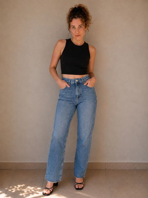 High-waisted denim pants (S/M)