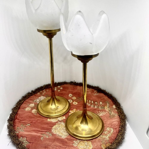 Vintage brass and frosted glass tealight candle holders set of 2 used