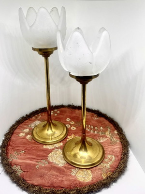 Vintage brass and frosted glass tealight candle holders set of 2 used