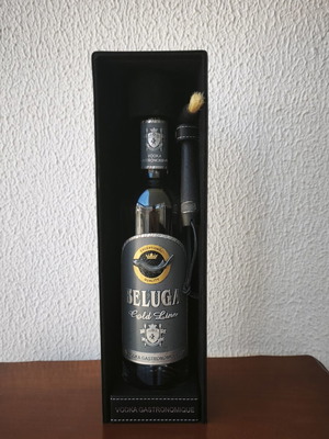 Beluga Gold Line empty bottle with luxury case and opener, like new