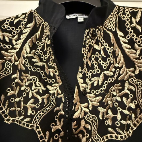Anna Samouka black shirt with gold embroidery M like new