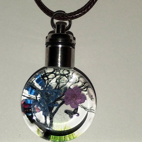 Pendant necklace faux bizou tree butterfly new, blue and purple