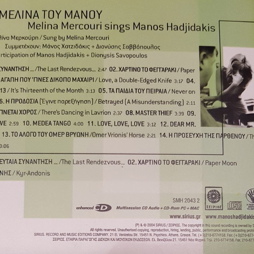 Melina Tou Manou CD like new