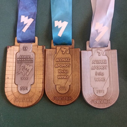 Collectible Full Set of 3 Athens Authentic Marathon Medals 2015, like new