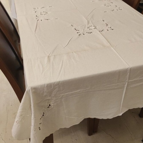 Handmade large white cotton tablecloth new