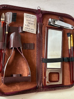 Manicure and pedicure tool set in brown leather case new