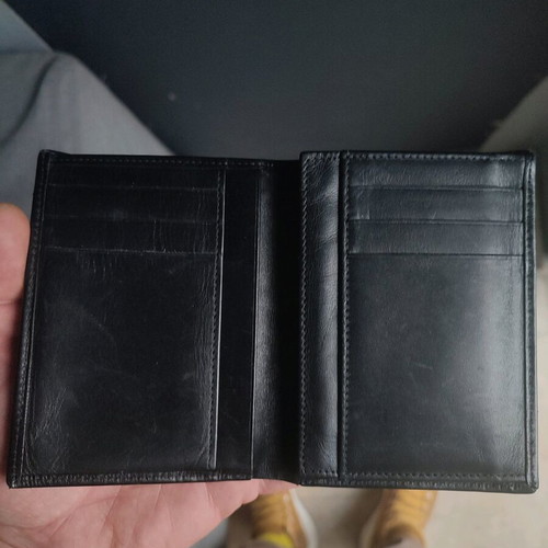 Longchamp leather wallet used, black, vertical design
