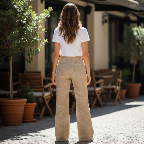 Falconeri Beige Jacquard Wide Leg Trousers, Size S