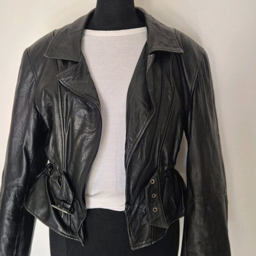 Vintage leather jacket used, black, size medium-large
