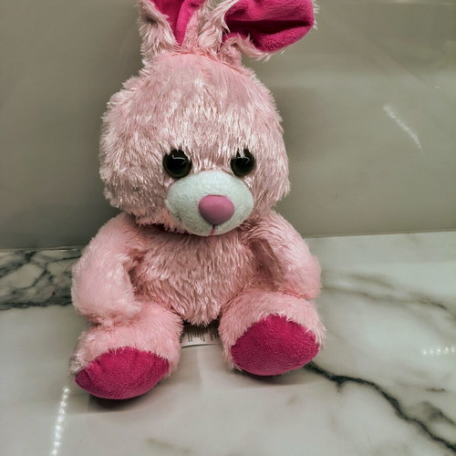Characterville S.A. plush bunny like new, pink with satin ribbon