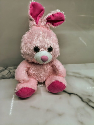 Characterville S.A. plush bunny like new, pink with satin ribbon