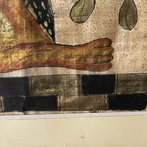 Handmade painting on Egyptian papyrus with frame used