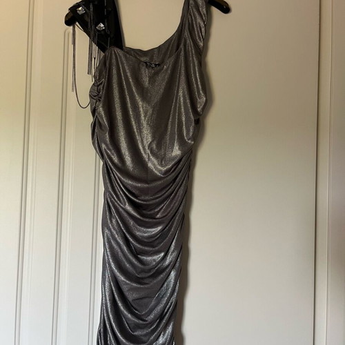 Mini gray elastic dress GRAMA like new, size S, silver details