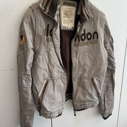 Bershka men's jacket used, removable sleeves, beige and brown, size M