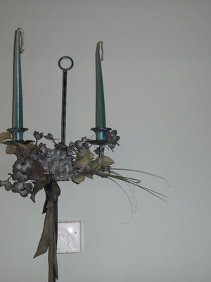 Candle sconce used, green patina with German candles