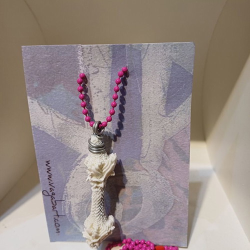 Handmade unique silicone necklace with fuchsia chain 70cm