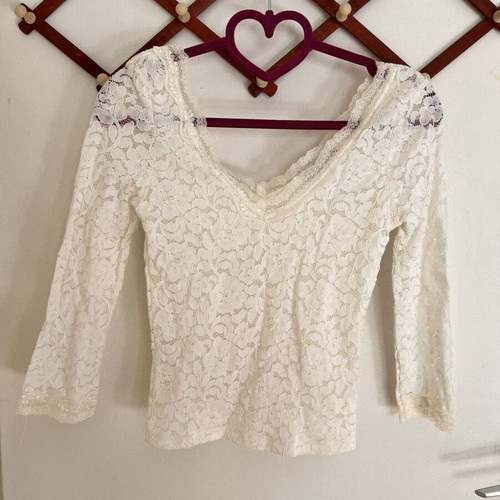 Bershka lace blouse, size small, white, 3/4 sleeve