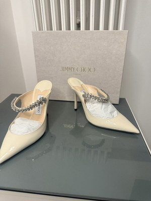 Jimmy Choo Bing 100 Crystal Mules, nude patent