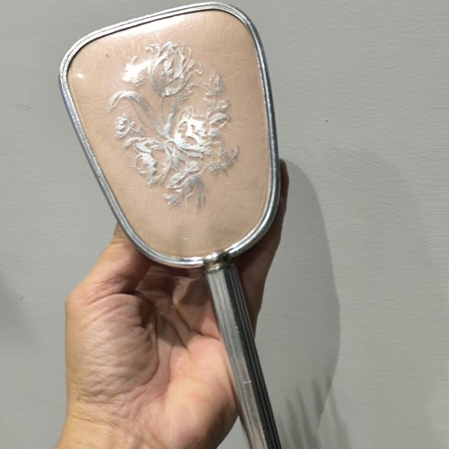 Vintage English Style Hairbrush with Wooden Base and Silver Handle like new