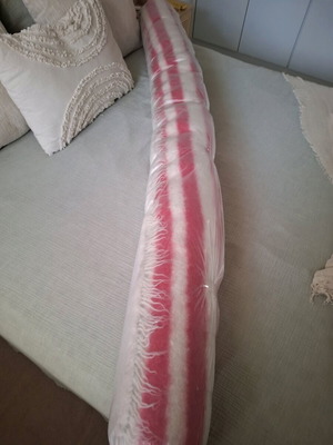Traditional 100% wool flokati rug like new, white with pink stripes