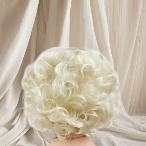 Short blonde curly wig new, large wavy flip style
