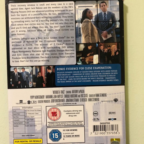 Without A Trace DVD first season without Greek subtitles new