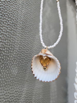 Shell jewelry with natural quince and white bead