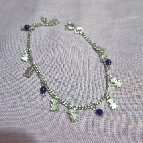 925 silver bracelet with teddy bear charms and blue stones
