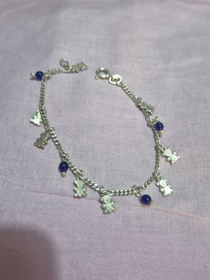 925 silver bracelet with teddy bear charms and blue stones