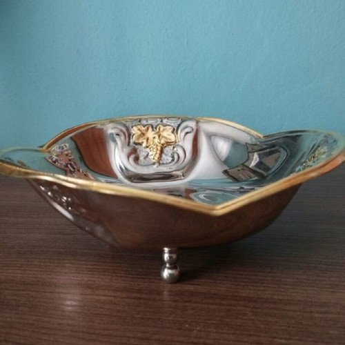 Silver-plated decorative bowl like new with embossed 24k gold designs