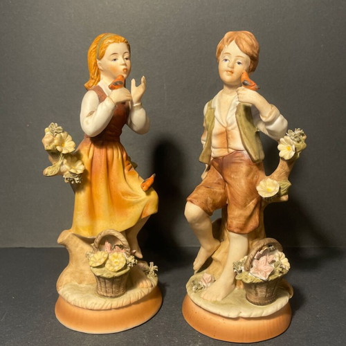 Vintage Bisque Porcelain Figurines Set of 2 Made in Japan