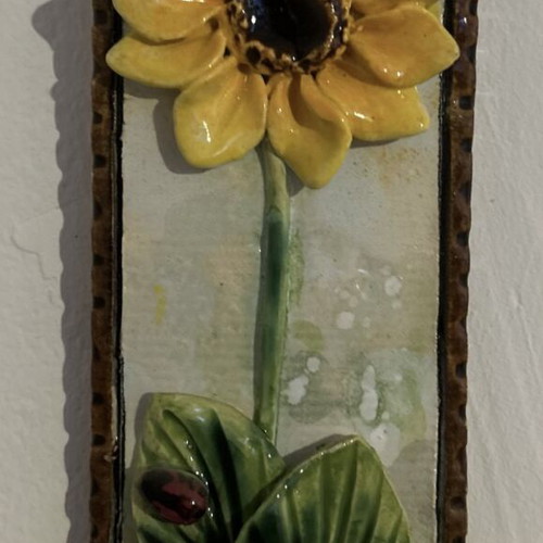 Ceramic panel new, handmade with sunflower design
