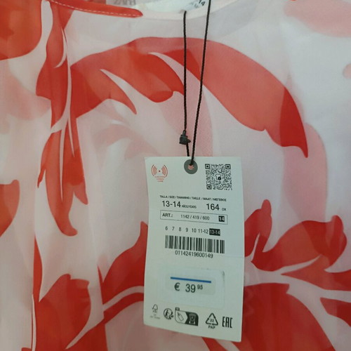 Zara balloon dress new, white and red, size 164 cm