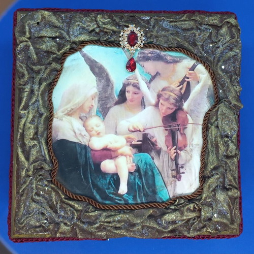 Christmas wooden box with decoupage technique new 20×20×12 cm